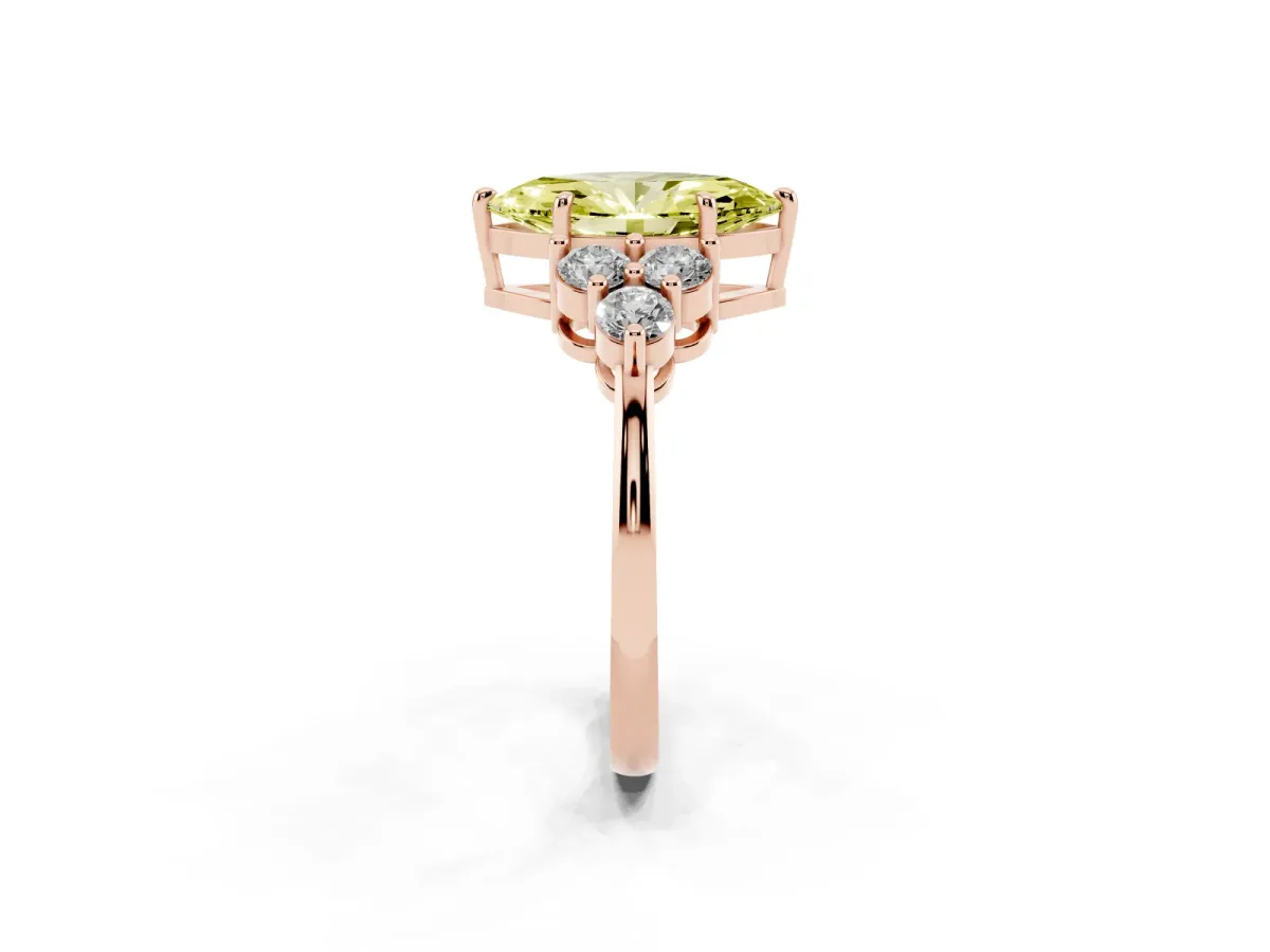Fancy Yellow Marquise Cut Brilliant Diamond Cluster Accent Solitaire Ring with Prong Setting Rose gold