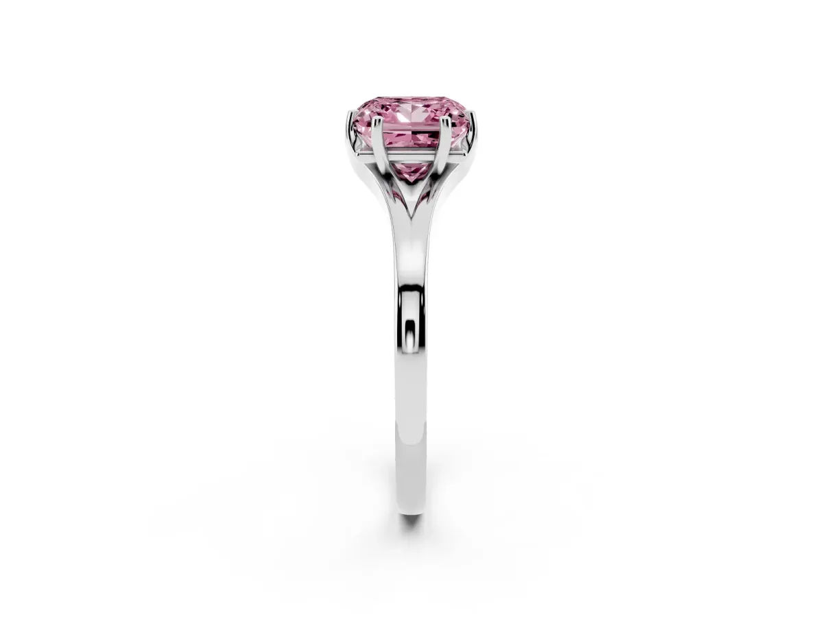 Fancy Pink Princess Cut Solitaire Diamond Ring with Six-Prong Setting and Tapered Band White gold