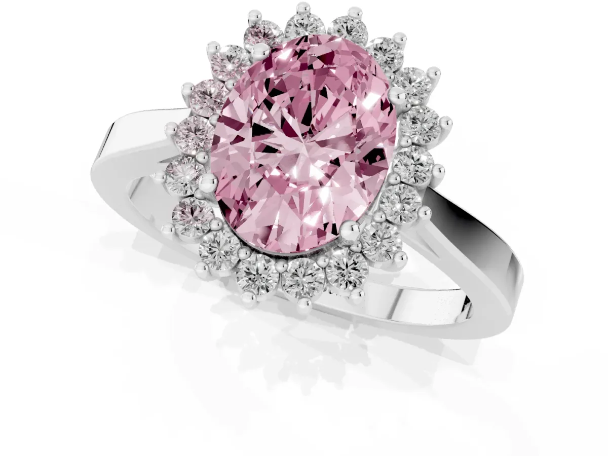 Fancy Pink Oval Cut Cut Diamond Halo Ring with Round Brilliant Halo and Solitaire Band White gold