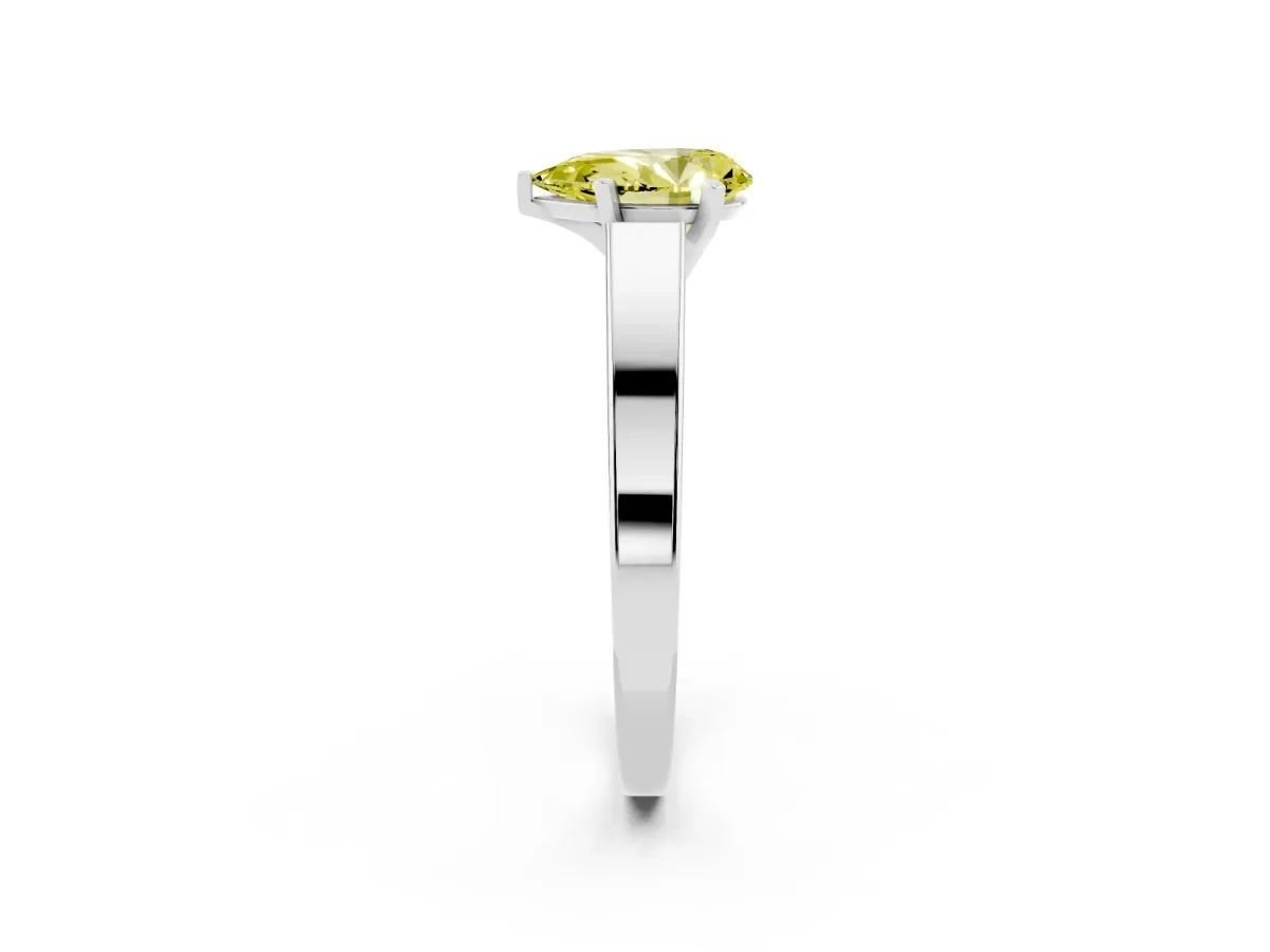 Fancy Yellow Pear Cut Solitaire Engagement Ring with Four-Prong Setting and Tapered Band Silver