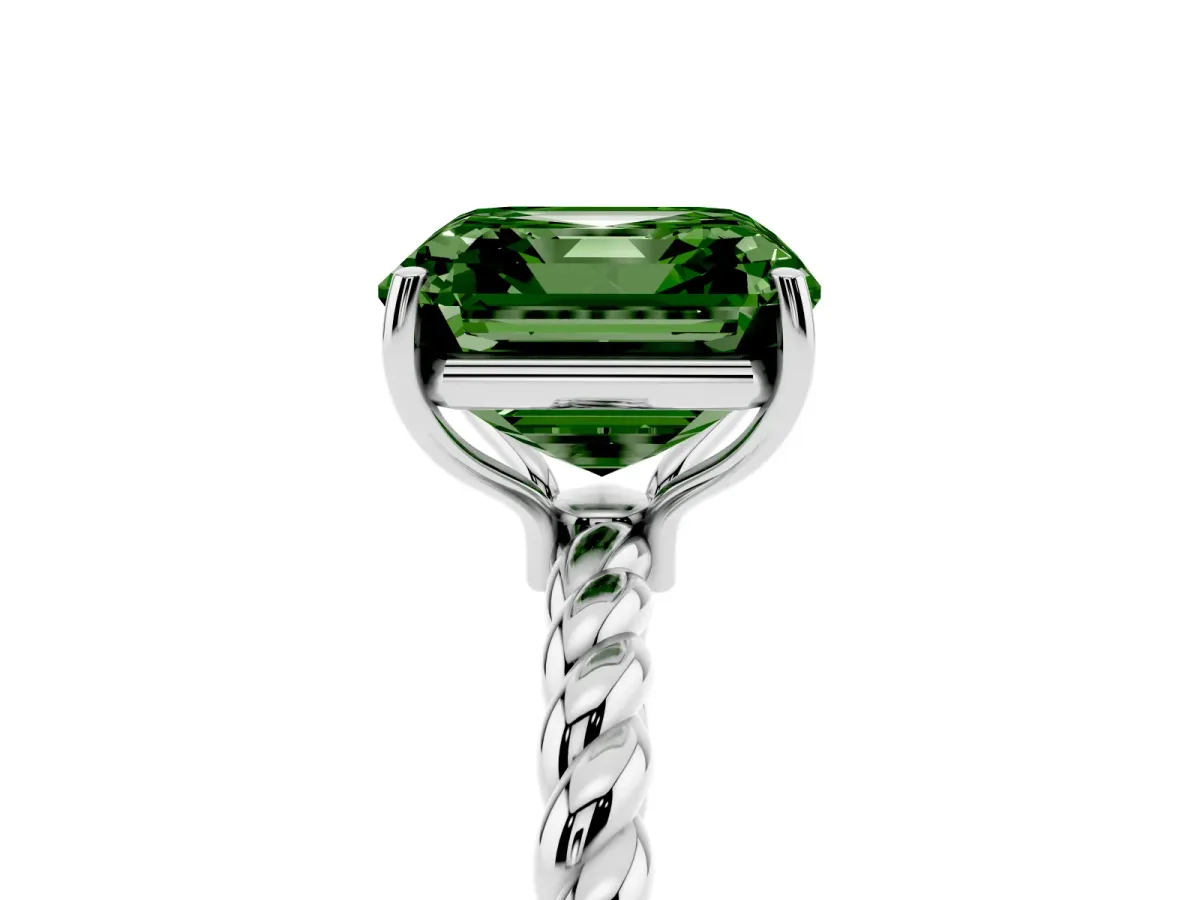 Fancy Green Asscher Cut Solitaire Twisted Band 4-Prong Ring Silver