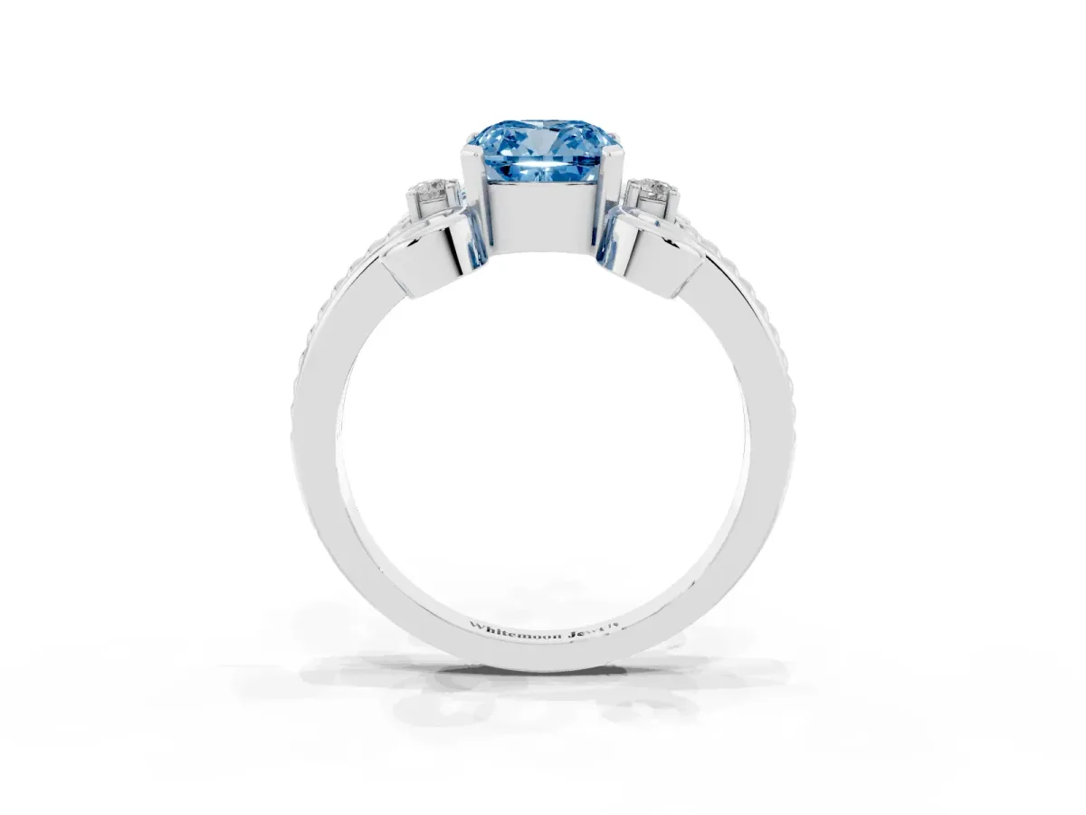 Fancy Blue Cushion Cut Solitaire Twisted Band Scroll Prong Ring Silver