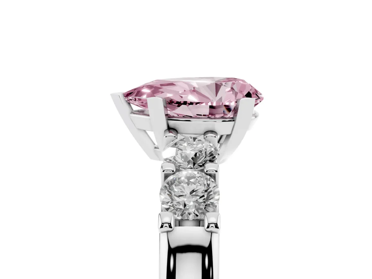 Fancy Pink Pear Cut Brilliant Cut Diamond Five-Stone Prong Set Engagement Ring with Channel Band White gold