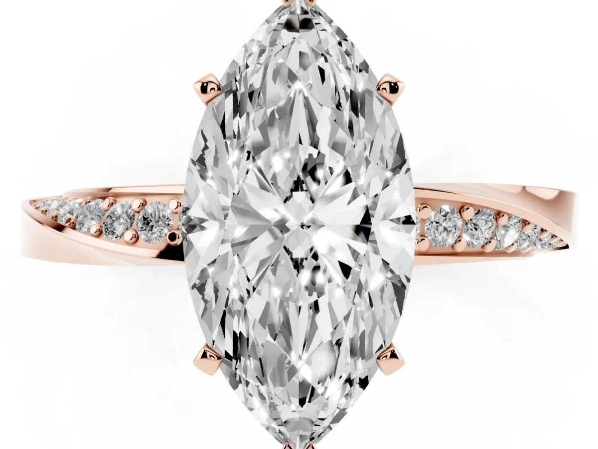 Marquise Cut Diamond Engagement Ring with Side Stone Accents and Four-Prong Setting Rose gold
