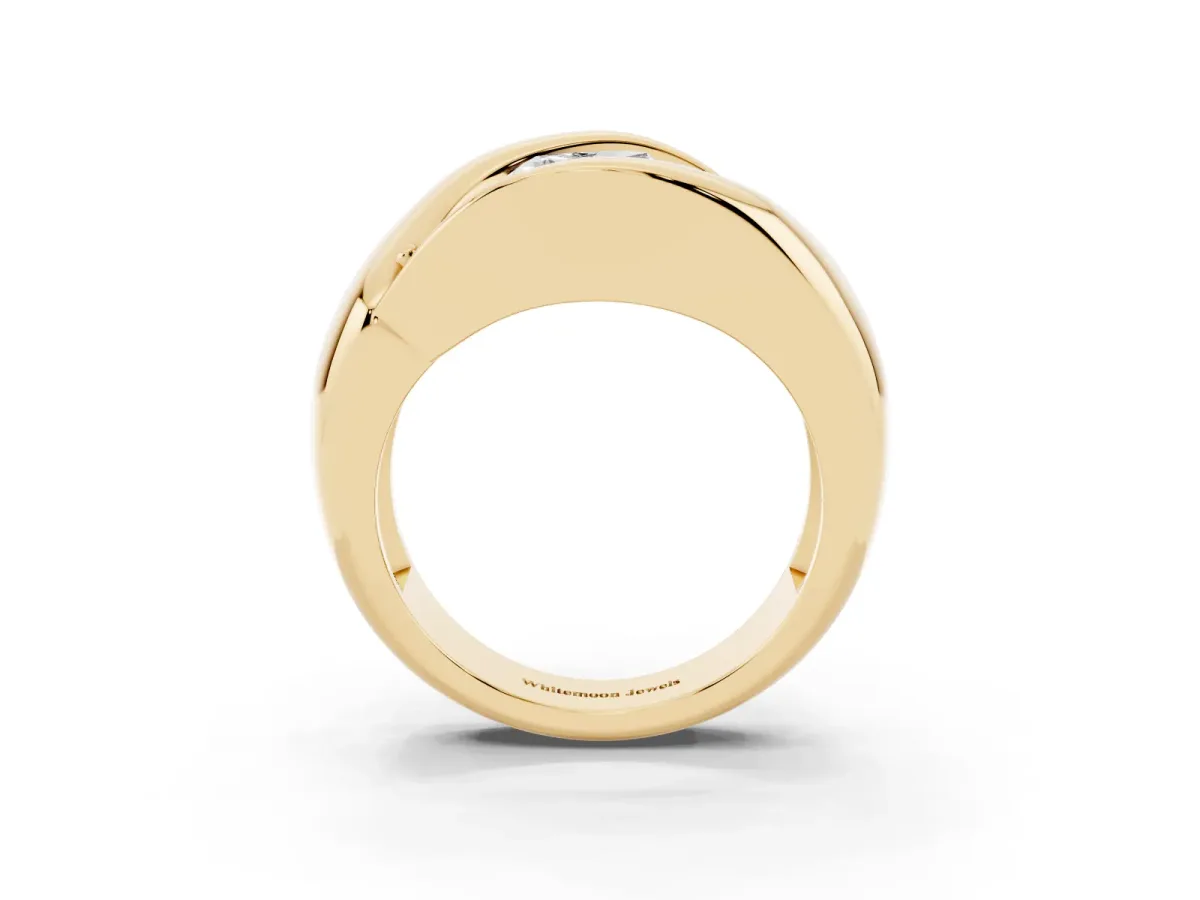 Channel Set Heart Cut Diamond Crossover Band Yellow gold