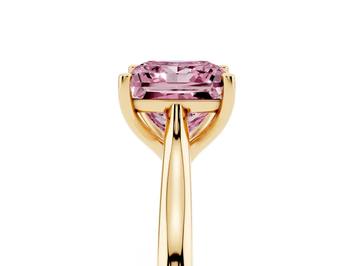 Fancy Pink Princess Cut Cut Solitaire Ring with Cathedral Band and Four-Prong Setting Yellow gold