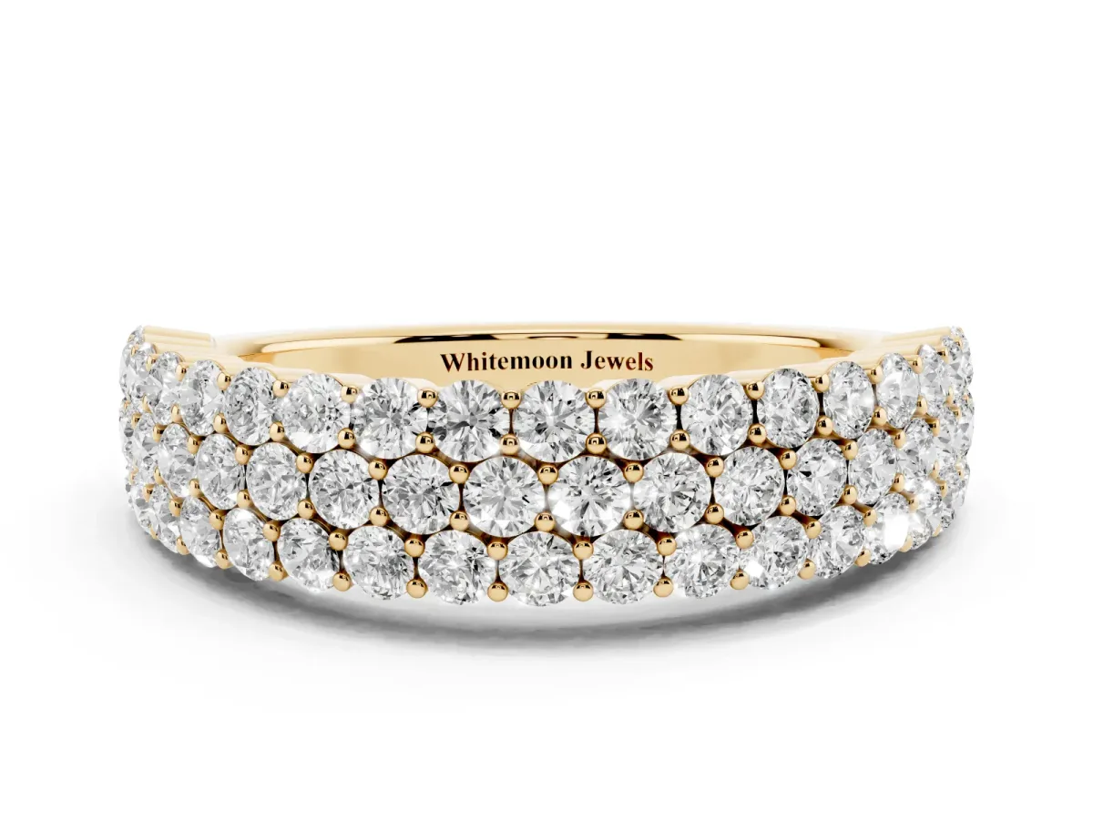 Round Diamond Checkerboard Pavé Promise Ring with Round Diamond Accents Yellow gold