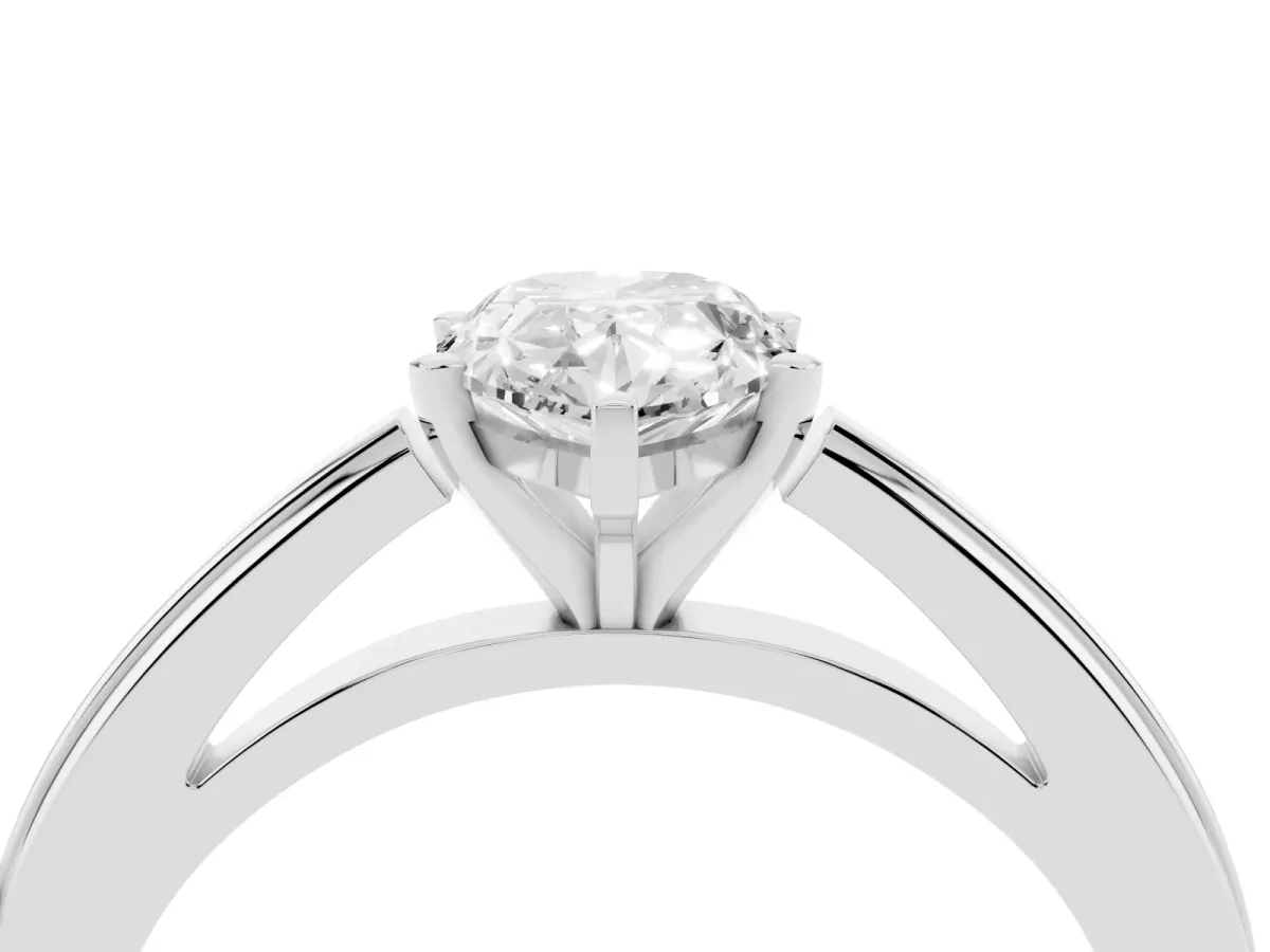 Pear Cut Solitaire Diamond Ring with Four-Prong Setting and Classic Band Platinum