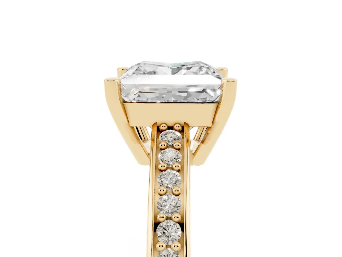 Princess Cut Solitaire Pavé Band Prong Setting Ring Yellow gold
