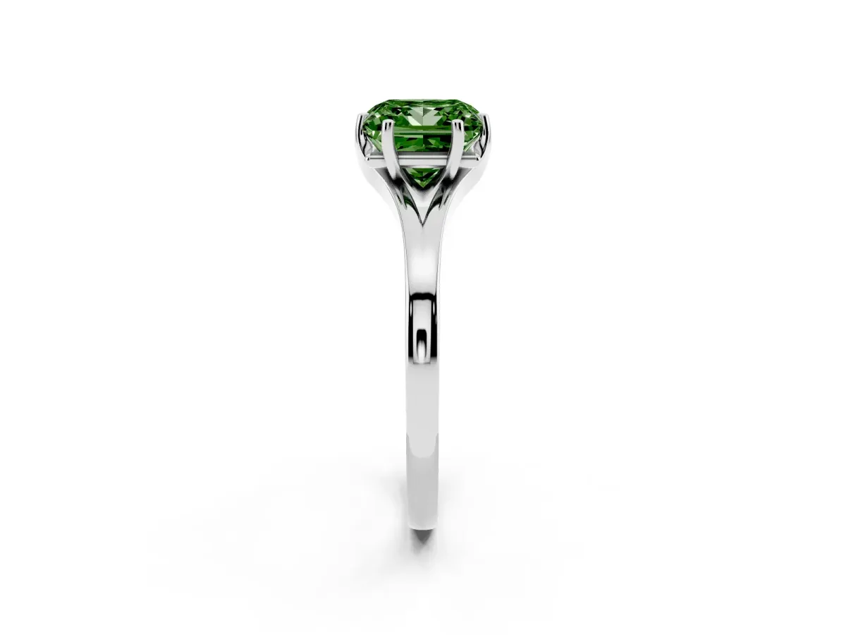 Fancy Green Princess Cut Solitaire Diamond Ring with Six-Prong Setting and Tapered Band Silver