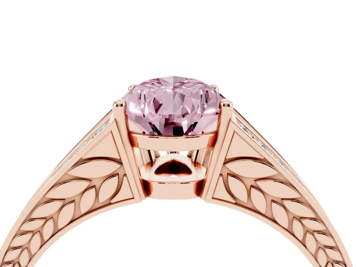 Fancy Pink Pear Cut Diamond Split Shank Ring with Pavé Band and Four-Prong Setting Rose gold