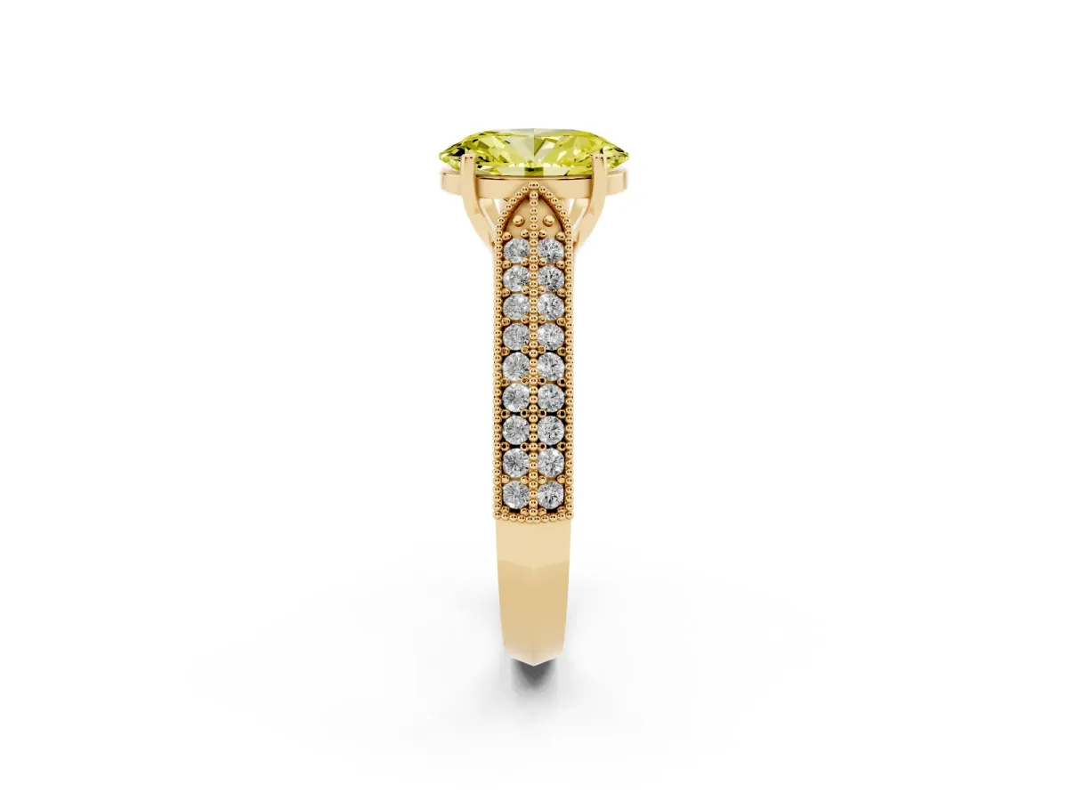 Fancy Yellow Oval Cut Cut Pave Split Shank Engagement Ring with Four-Prong Setting Yellow gold