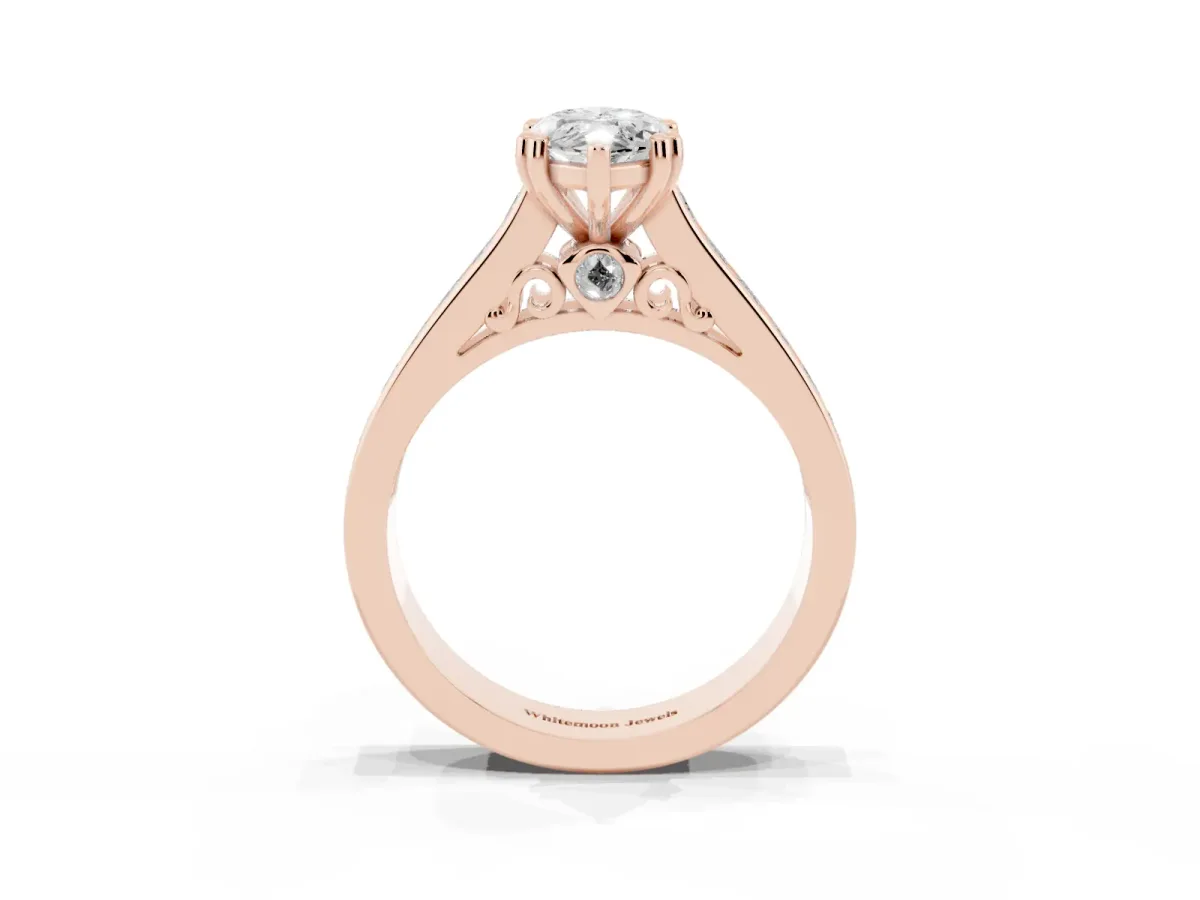 Marquise Cut Cut Channel Set Solitaire Engagement Ring with Prong Setting Rose gold