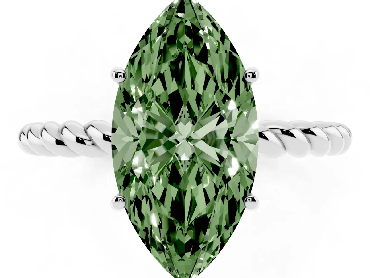Fancy Green Marquise Cut Solitaire Twisted Band 4-Prong Ring Platinum