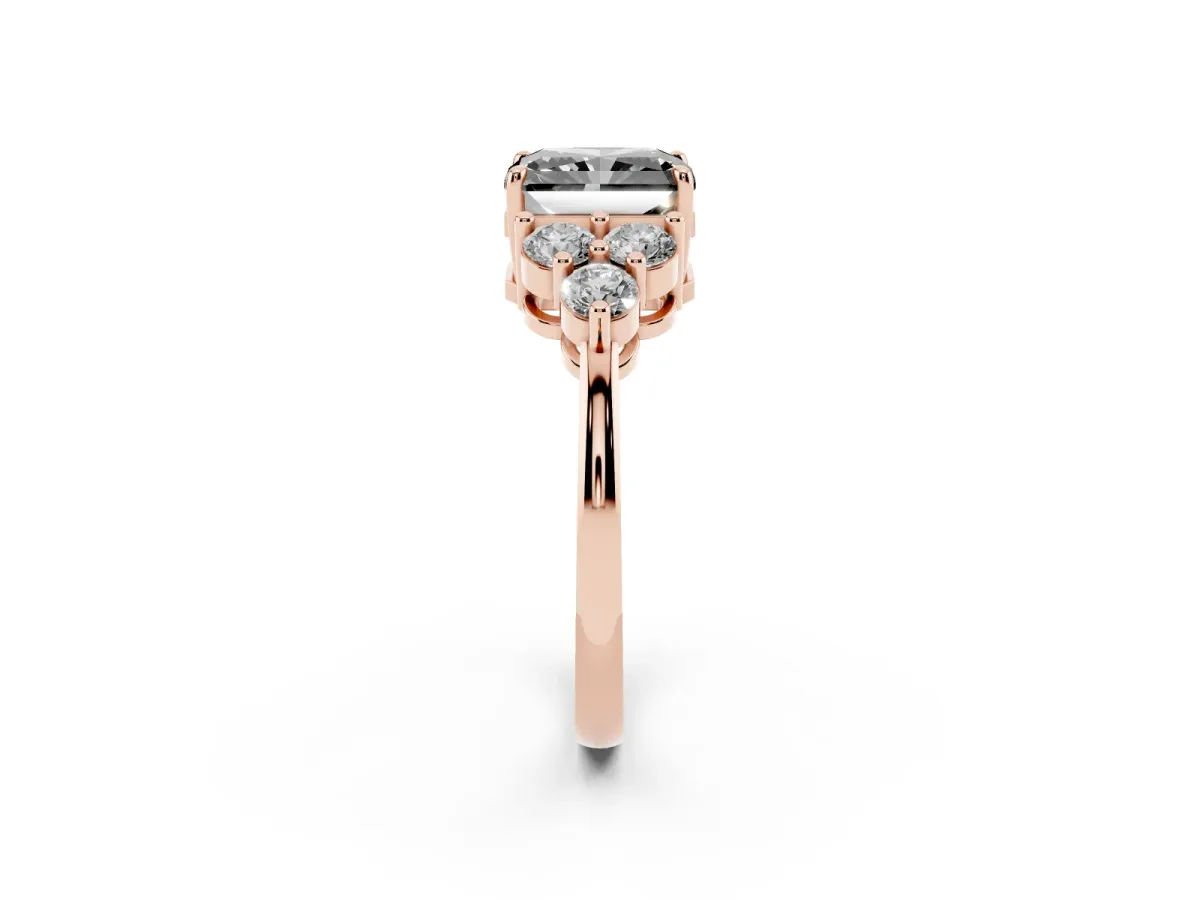 Fancy Black Radiant Cut Brilliant Diamond Cluster Accent Solitaire Ring with Prong Setting Rose gold