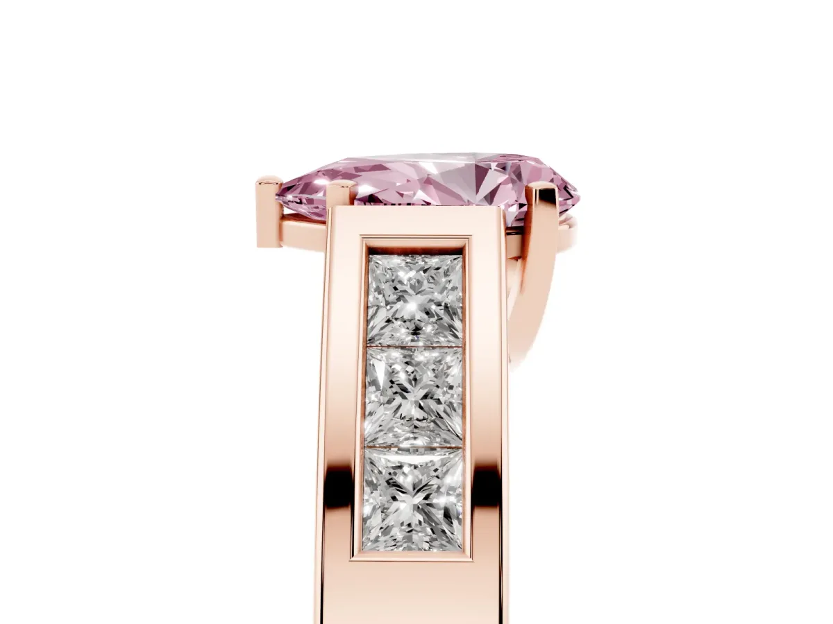 Fancy Pink Pear Cut Cut Channel Set Solitaire Ring with Four-Prong Setting Rose gold