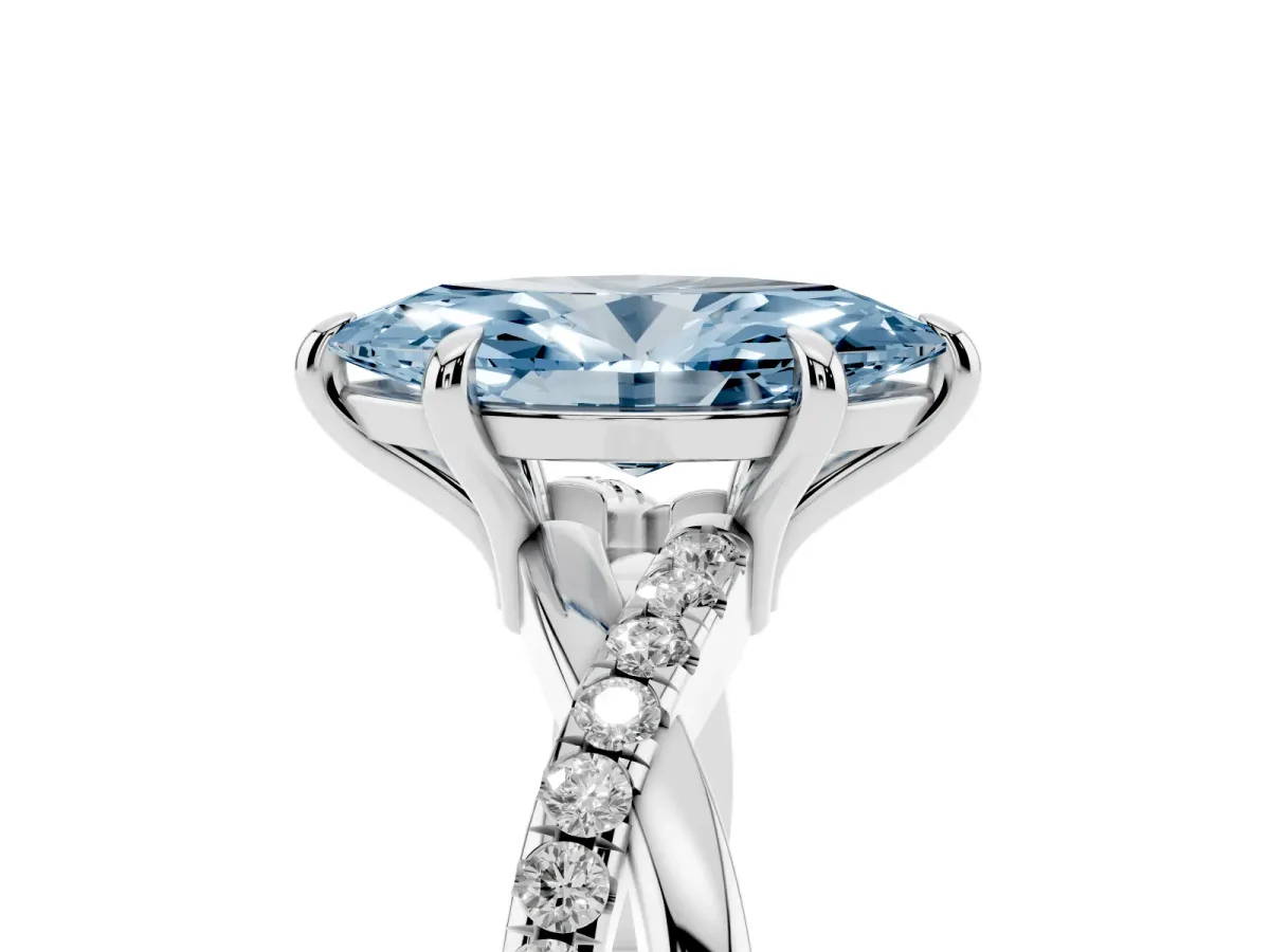 Fancy Blue Marquise Cut Cut Diamond Twist Band Solitaire with Prong Setting Silver