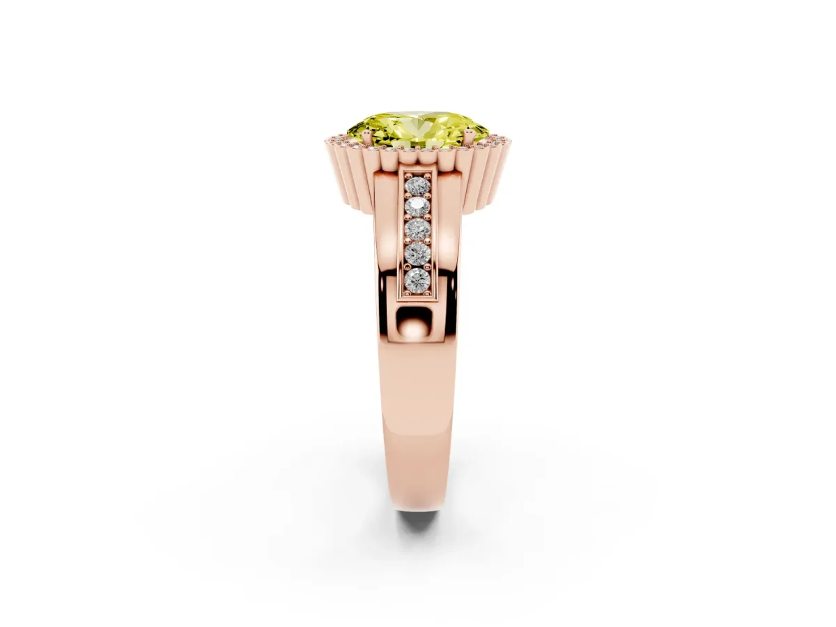 Fancy Yellow Oval Cut Cut Halo Pave Band Four-Prong Ring Rose gold