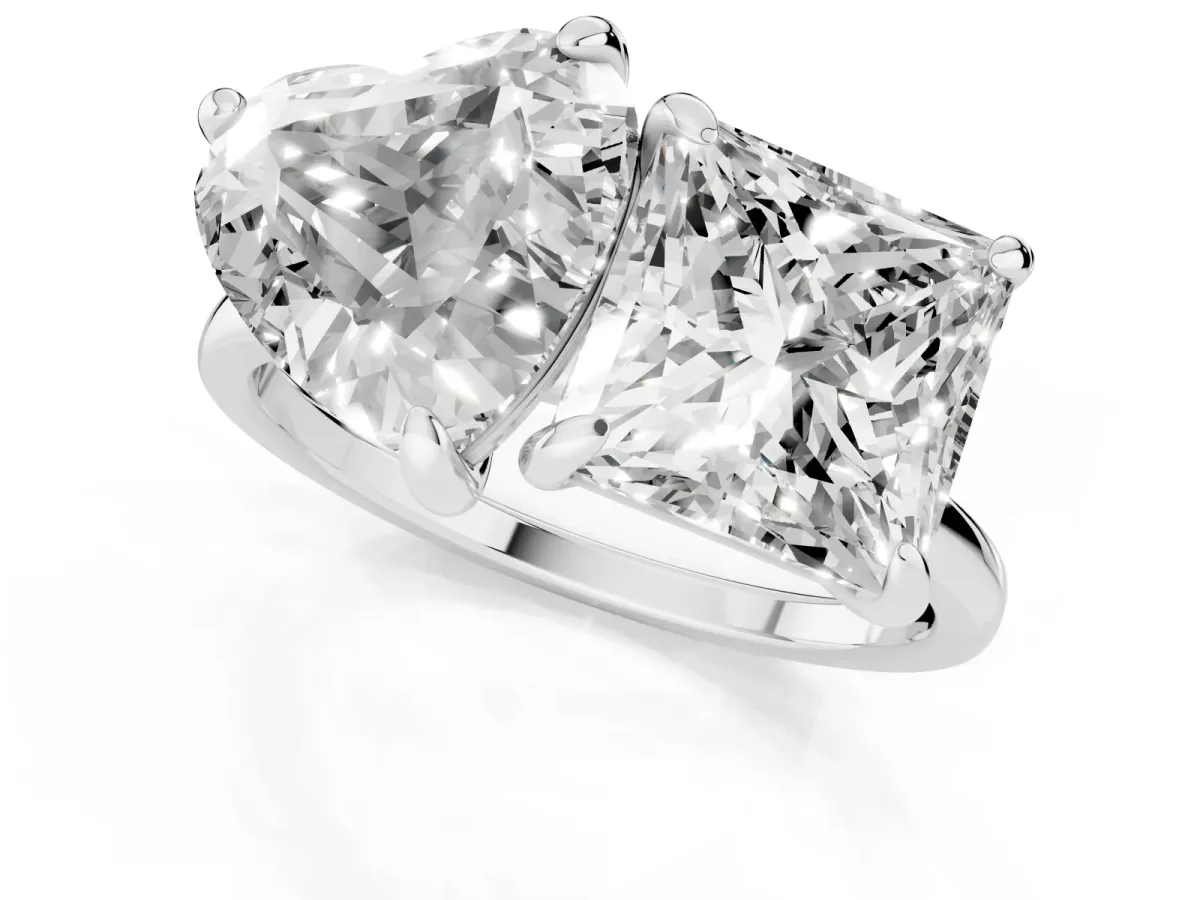 Heart and Princess Toi Moi Ring with Prong Setting and Plain Band Silver