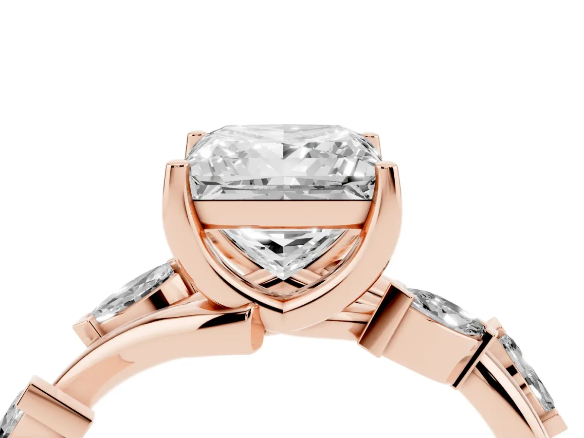 Princess Cut Solitaire Twisted Band Marquise Accent Prong Setting Ring Rose gold