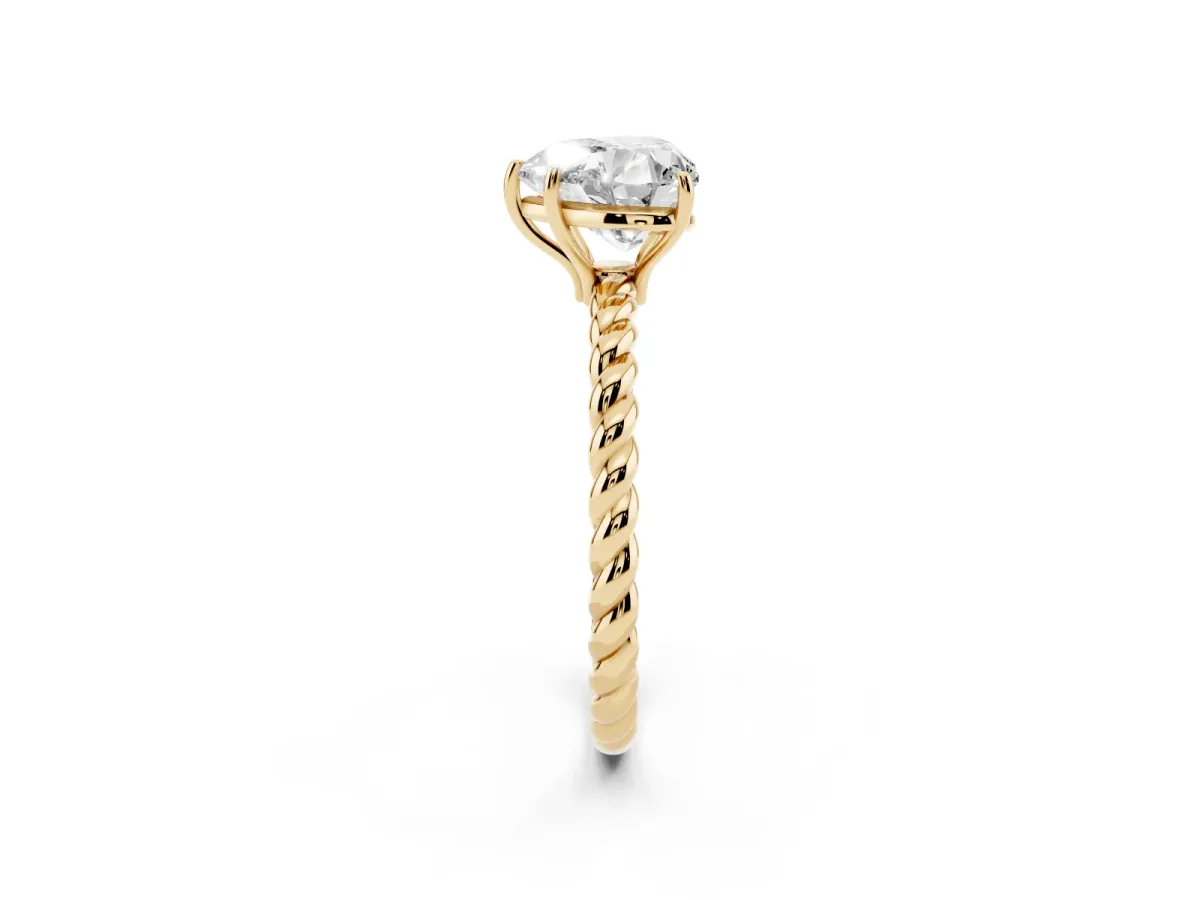 Heart Cut Solitaire Twist Band Ring with Four-Prong Setting Yellow gold