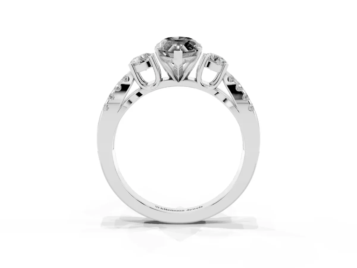 Fancy Black Marquise Cut Diamond Three-Stone Ring with Pavé Split Shank and Four-Prong Setting Platinum