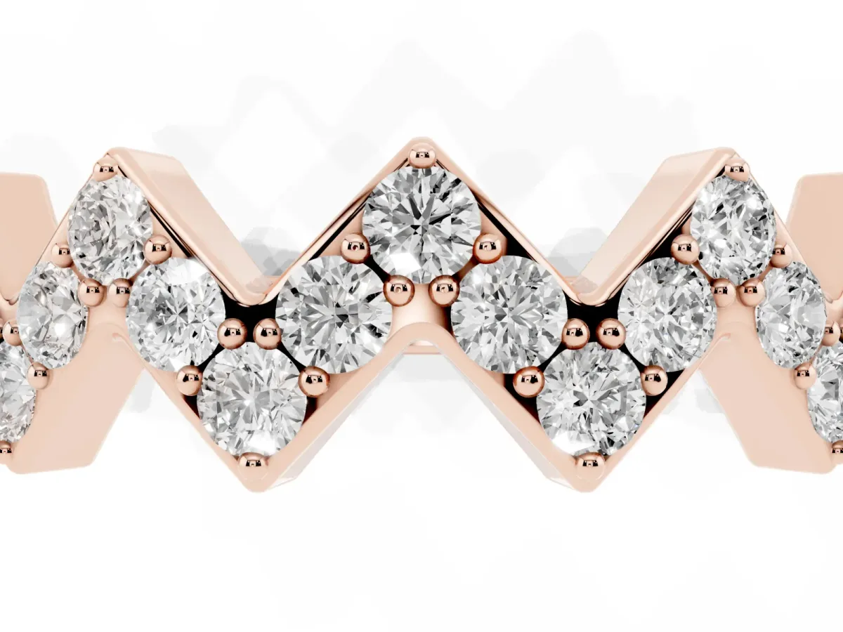 Zigzag Diamond Pave Round Eternity Band with Prong Setting Rose gold