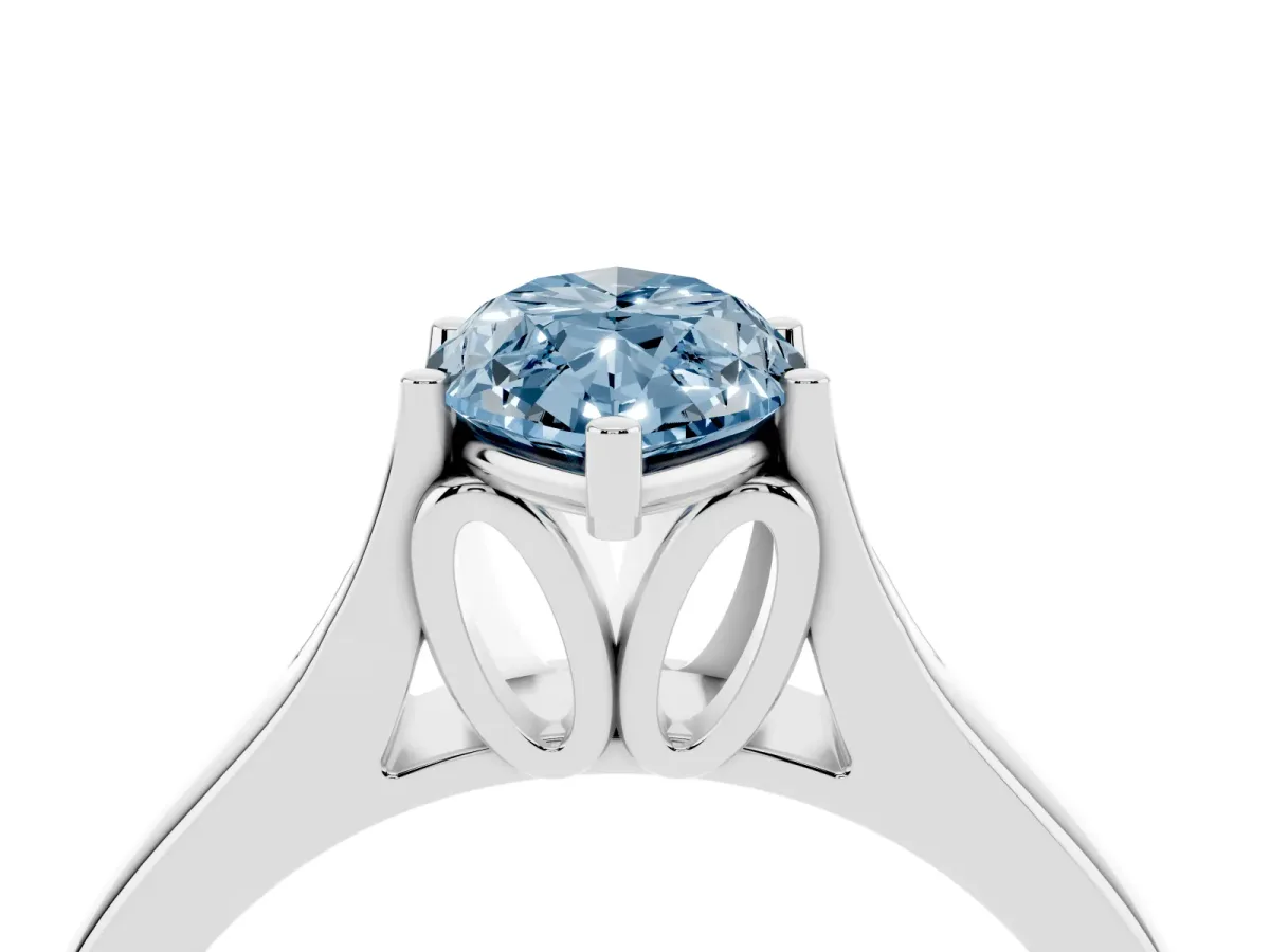 Fancy Blue Marquise Cut Solitaire Diamond Ring with Cathedral Band and Four-Prong Setting Platinum