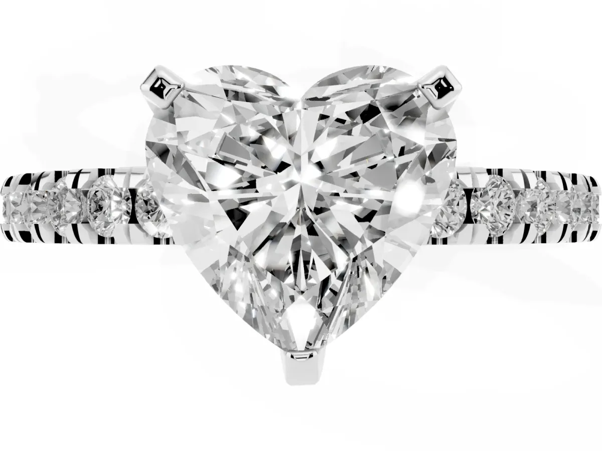 Heart Cut Solitaire Diamond with Pavé Band and Four-Prong Setting Silver
