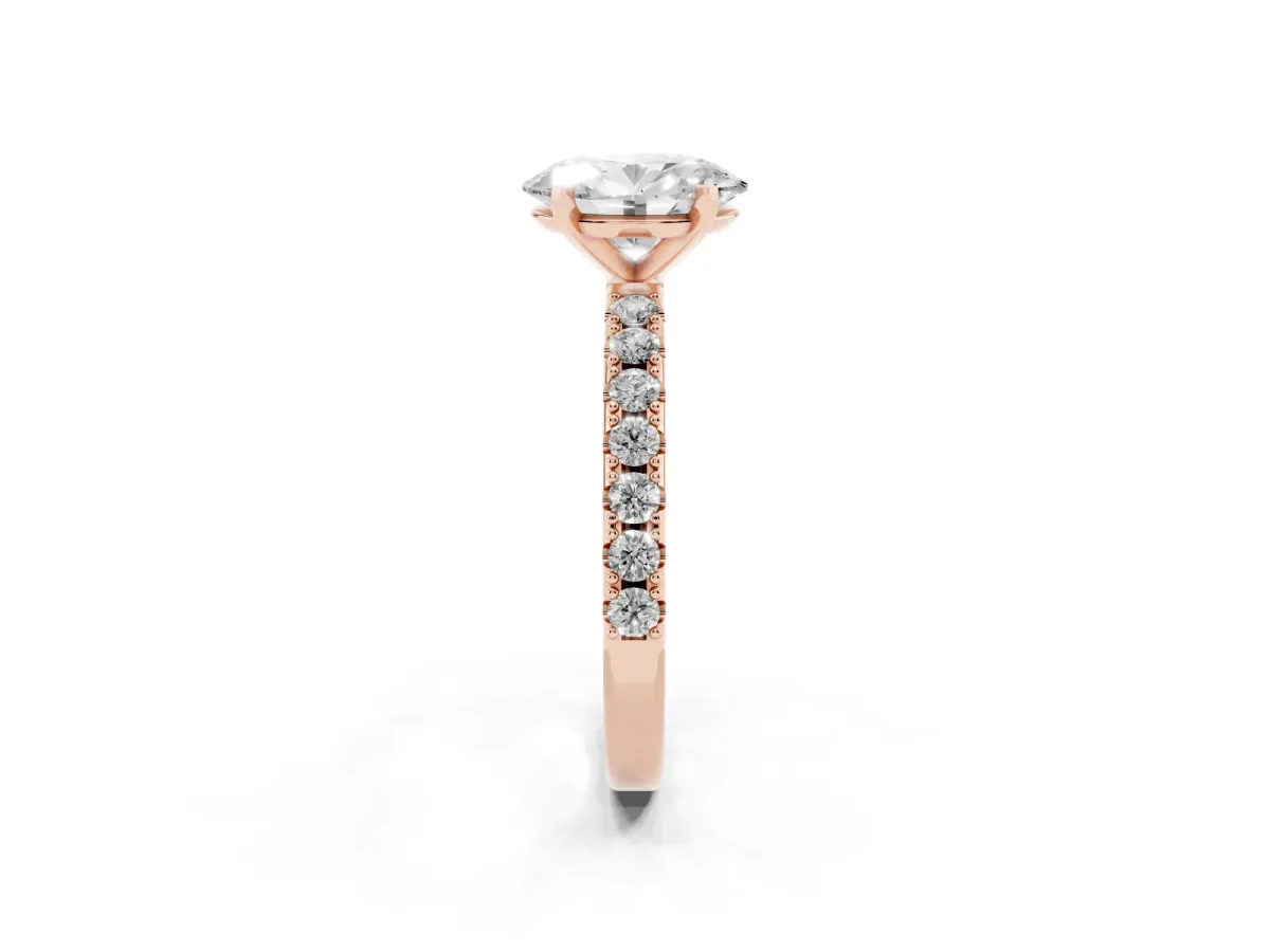 Oval Cut Diamond Solitaire Pavé Band with Four-Prong Setting Rose gold