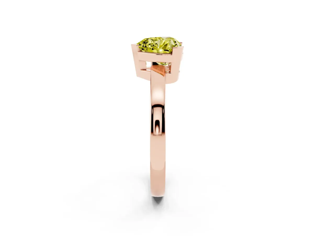 Fancy Yellow Heart Cut Cut Solitaire Ring with Four-Prong Setting and Classic Band Rose gold