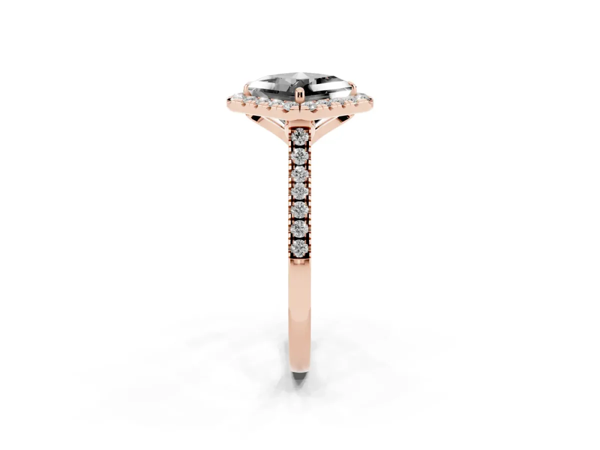 Fancy Black Princess Cut Diamond Cushion Halo Ring with Pavé Band Rose gold