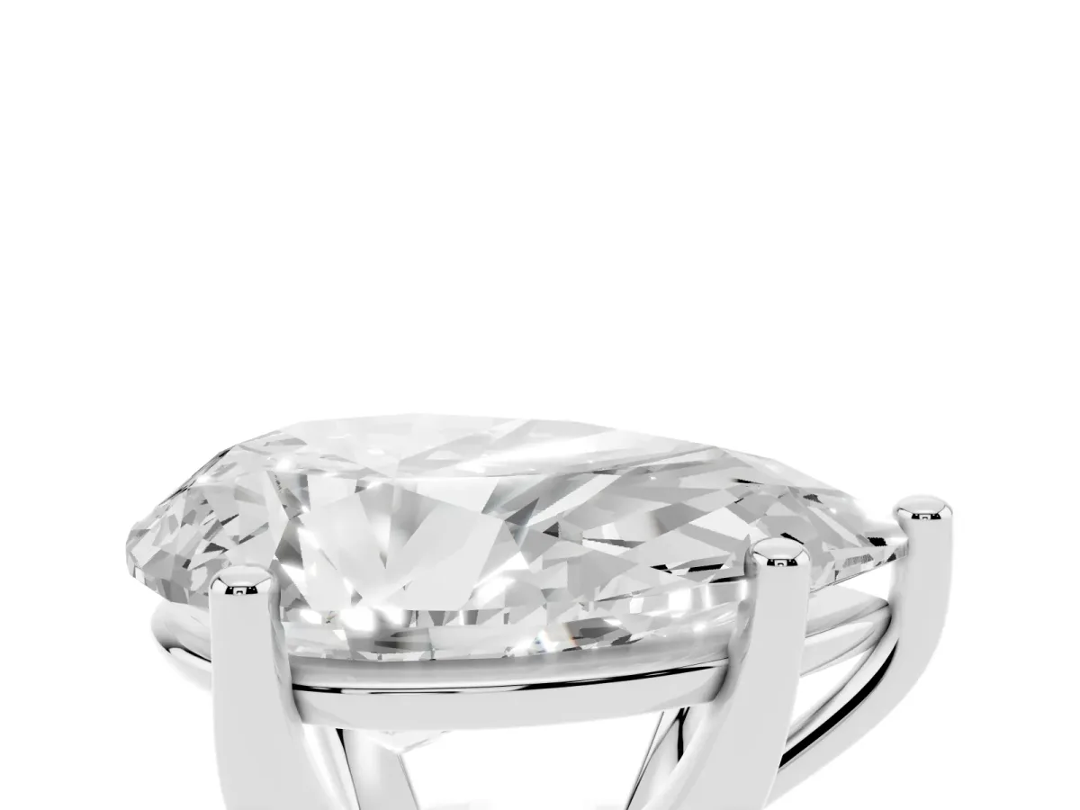 Pear Cut Cut Diamond Solitaire Engagement Ring with Tapered Plain Band and Four-Prong Setting White gold