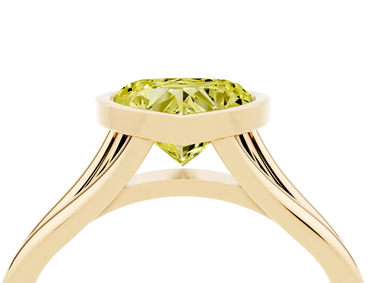 Fancy Yellow Bezel Set Heart Cut Cut Solitaire Ring with Tapered Band Yellow gold