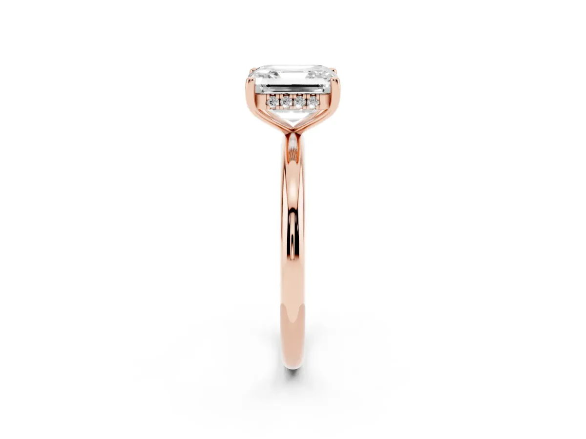 Asscher Cut Cut Solitaire Engagement Ring with Four-Prong Setting and Classic Band Rose gold