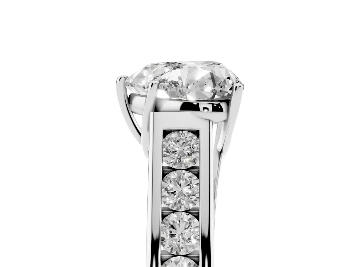 Heart Cut Solitaire Channel-Set Diamond Engagement Ring with Four-Prong Setting Silver
