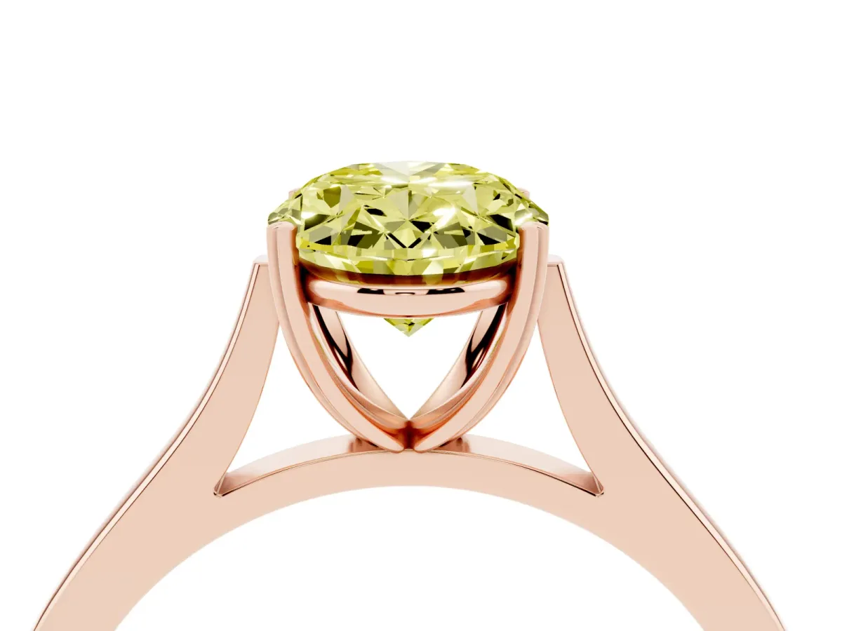 Fancy Yellow Oval Cut Solitaire Heart Prong Engagement Ring with Tapered Band Rose gold