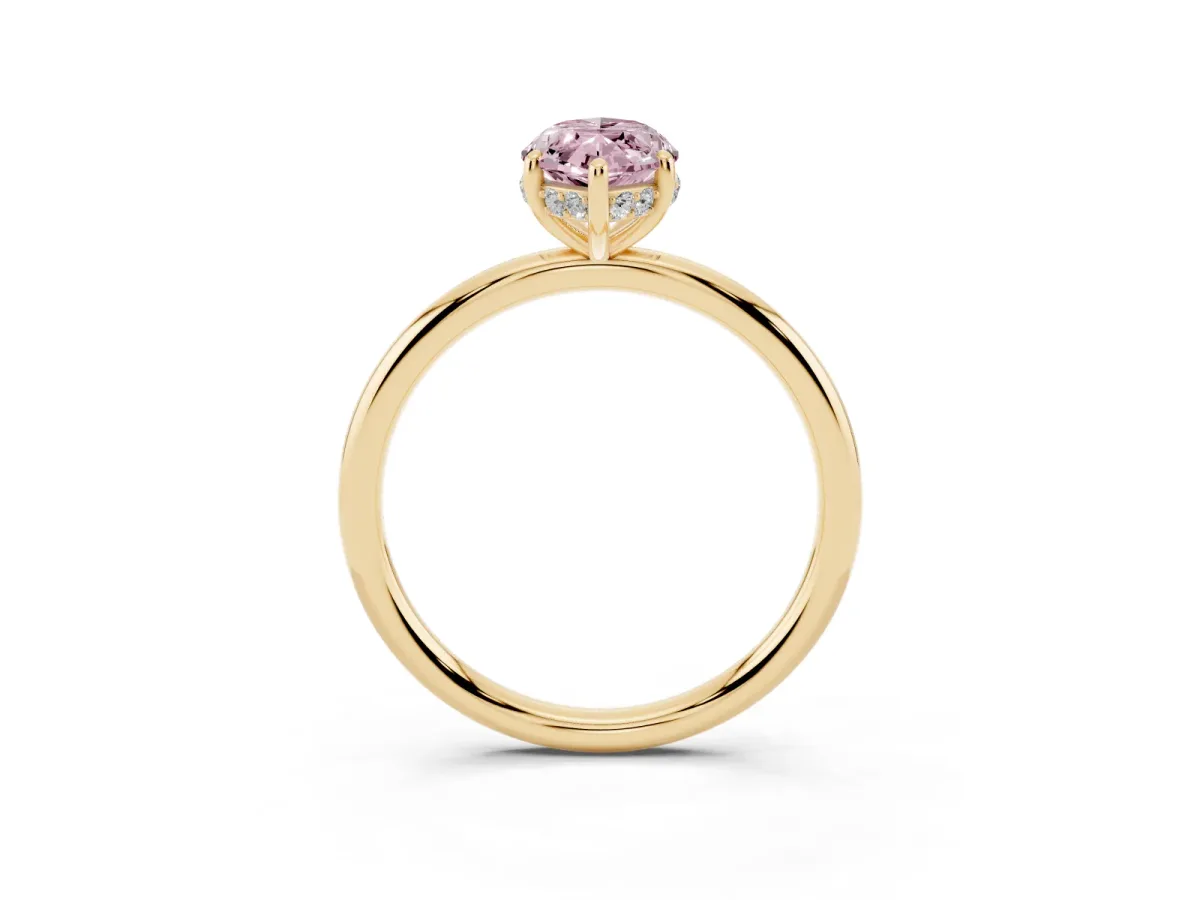 Fancy Pink Marquise Cut Solitaire Diamond Ring with a Classic Band and Four-Prong Setting Yellow gold