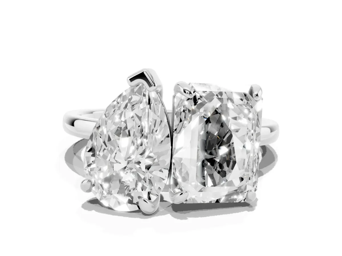 Pear and Radiant Toi Moi Ring with Prong Setting and Plain Band Silver