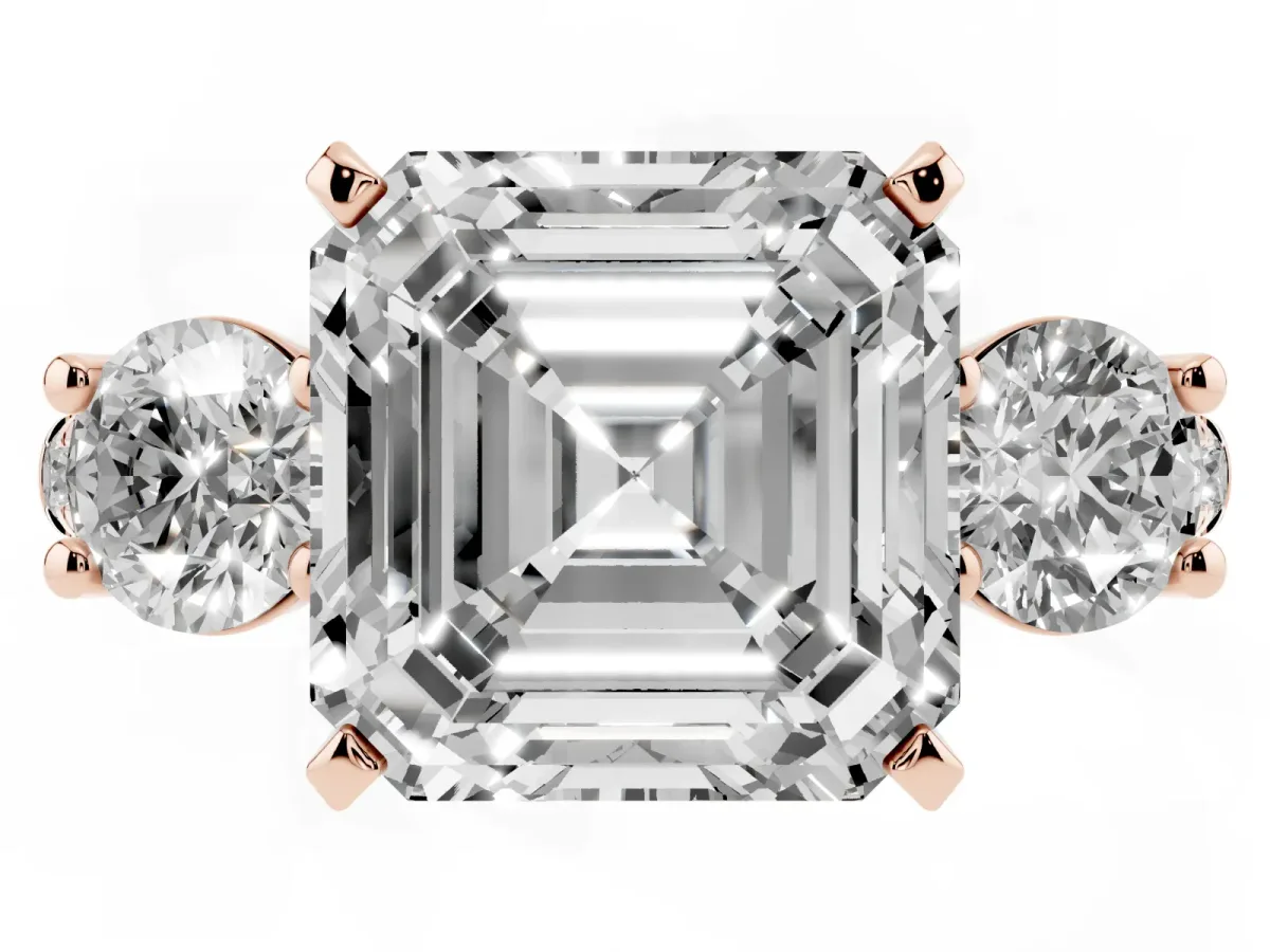 Three-Stone Asscher Cut Diamond Pavé Band with Four-Prong Setting Rose gold