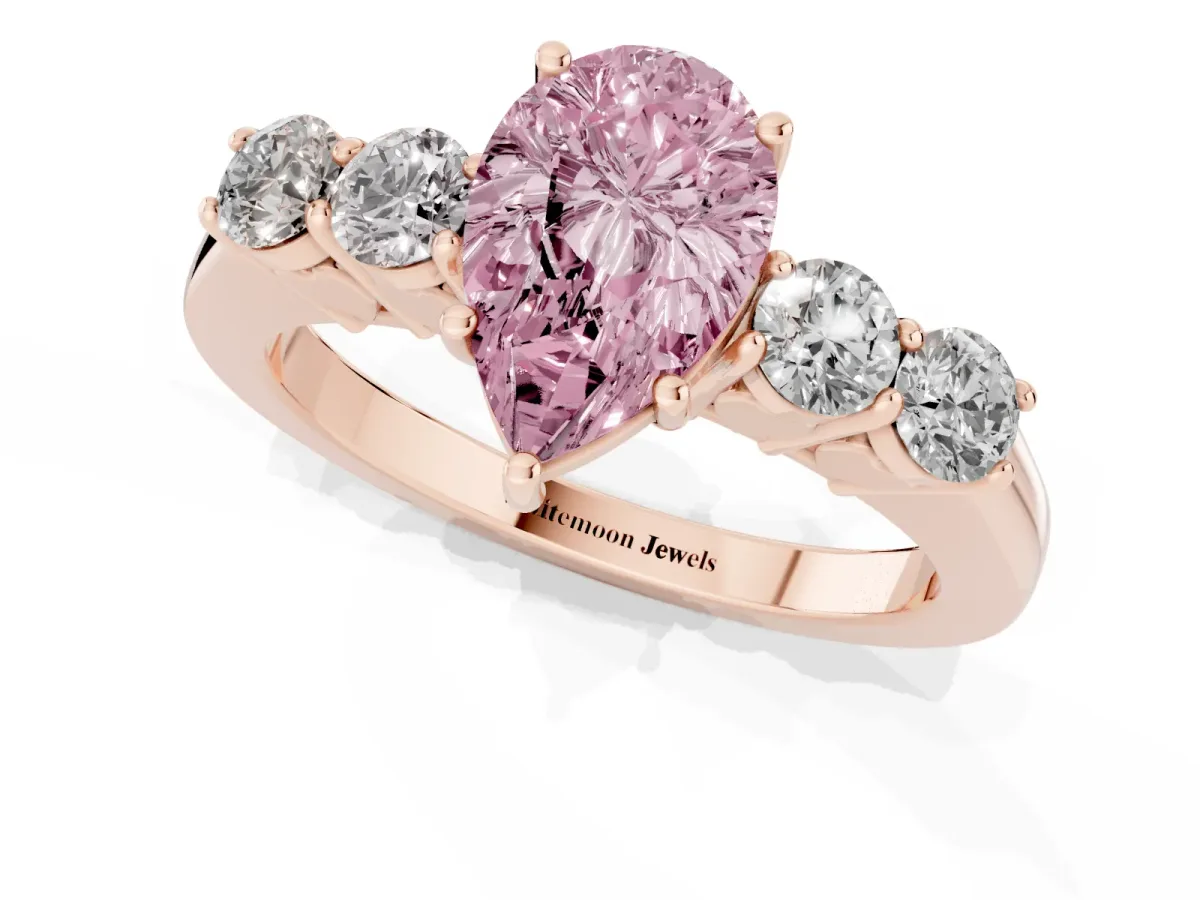 Fancy Pink Pear Cut Cut Diamond Five-Stone Prong Set White Gold Ring Rose gold