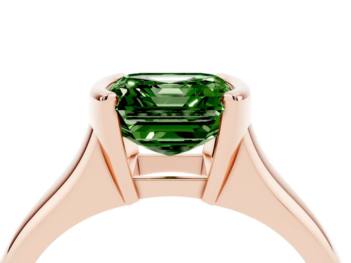 Fancy Green Asscher Cut Solitaire Tension Set Diamond Ring with Split Shank Band Rose gold