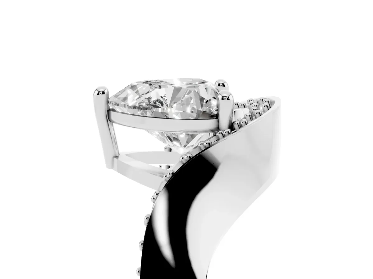 Heart Cut Solitaire Diamond Engagement Ring with Pave Band and Four-Prong Setting Silver