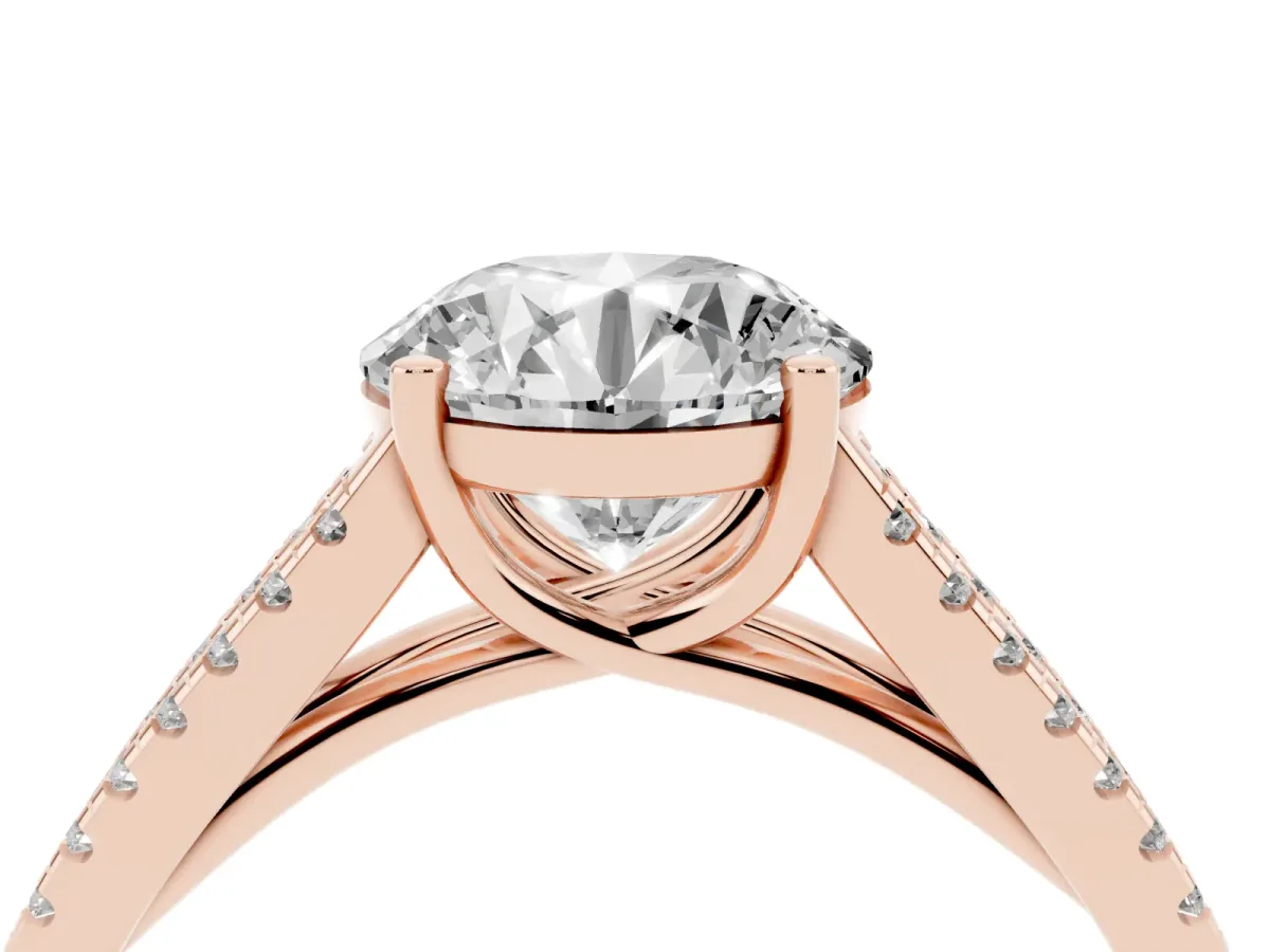 Round Cut Diamond Solitaire Engagement Ring with Split Shank Pavé Band Rose gold