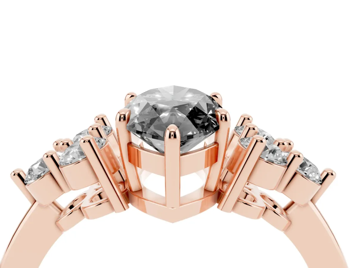 Fancy Black Marquise Cut Brilliant Diamond Cluster Accent Solitaire Ring with Prong Setting Rose gold