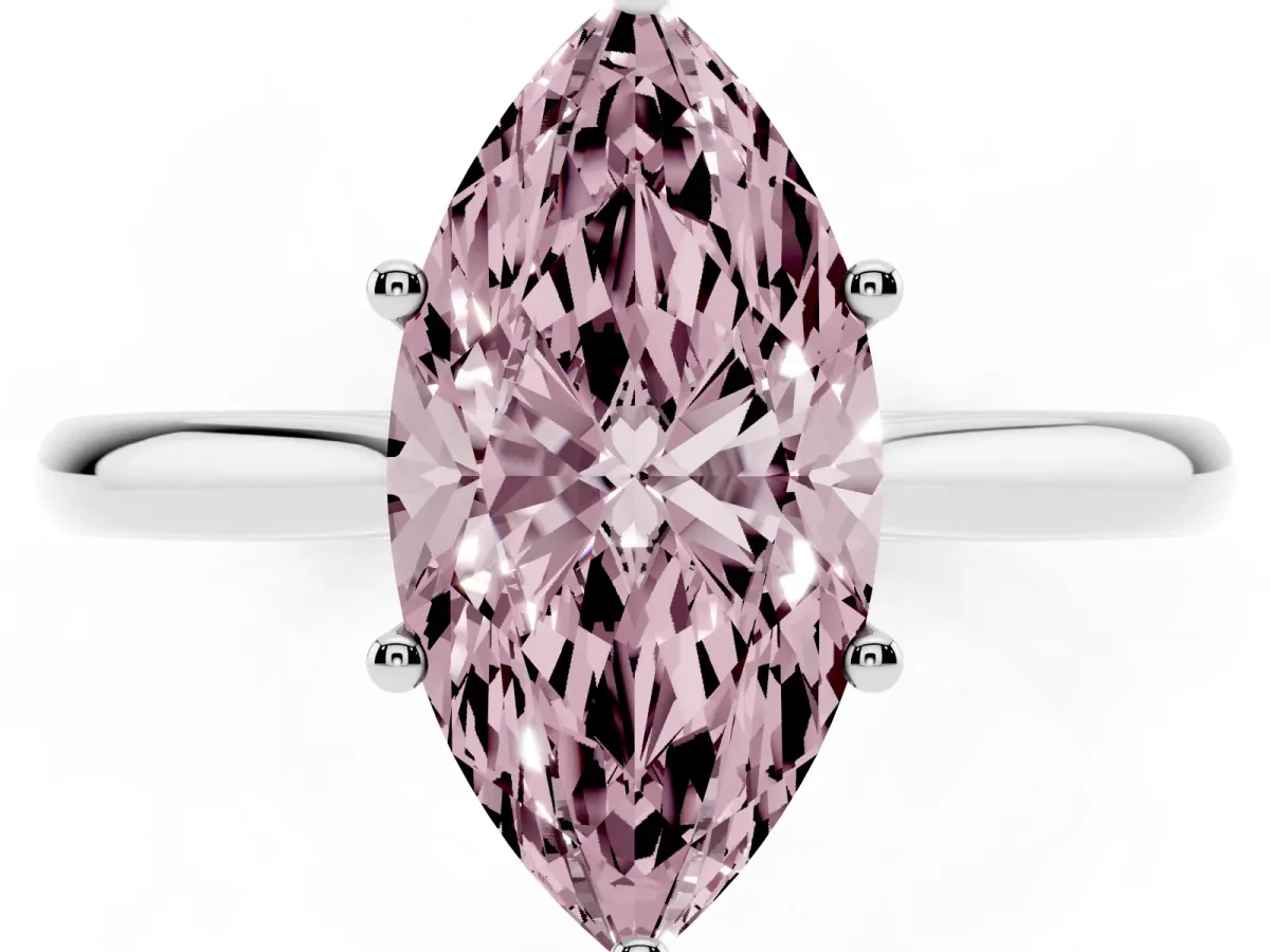 Fancy Pink Marquise Cut Cut Solitaire Ring with Cathedral Band and Four-Prong Setting Silver