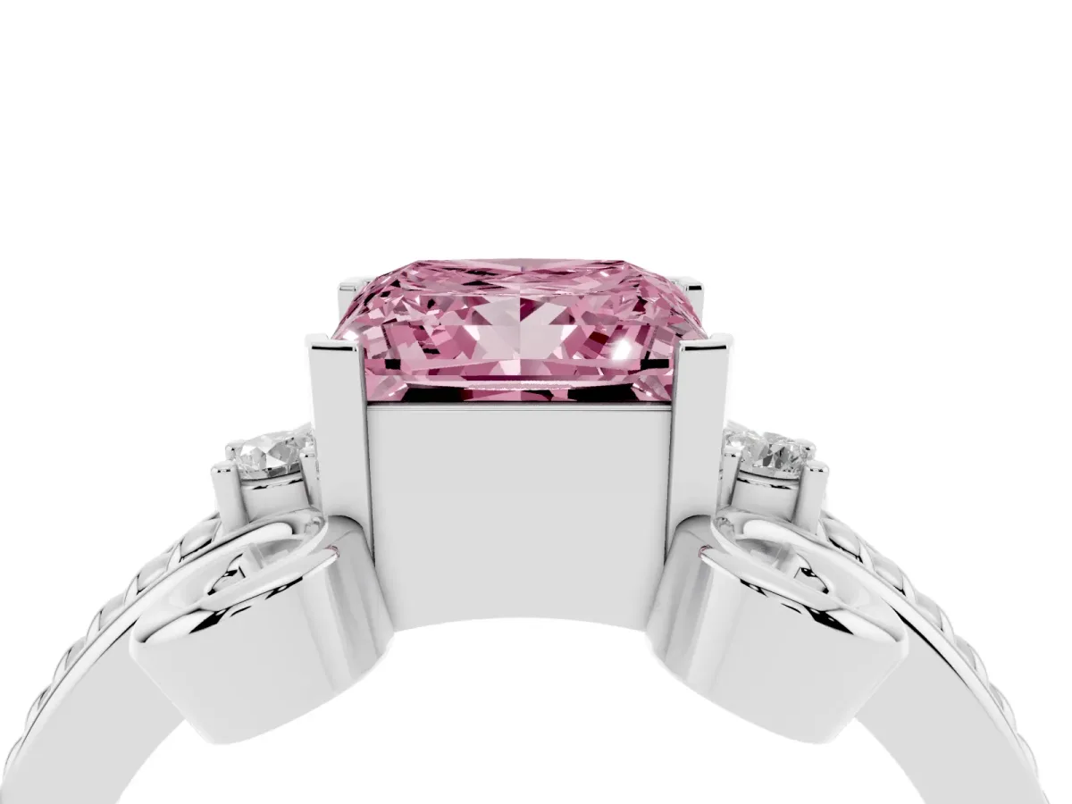 Fancy Pink Princess Cut Solitaire Twisted Band Scroll Prong Ring Silver