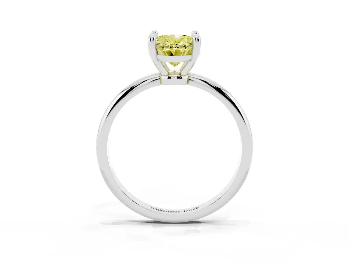 Fancy Yellow Oval Cut Solitaire Diamond Ring with 4-Prong Setting on a Classic Band Platinum