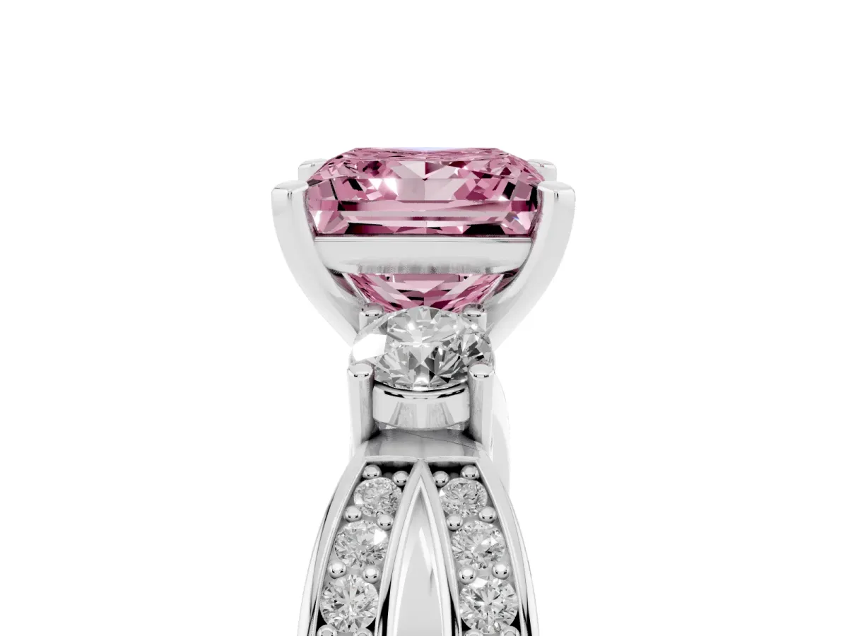 Fancy Pink Three-Stone Princess Cut Cut Diamond Twist Band with Prong Setting Silver