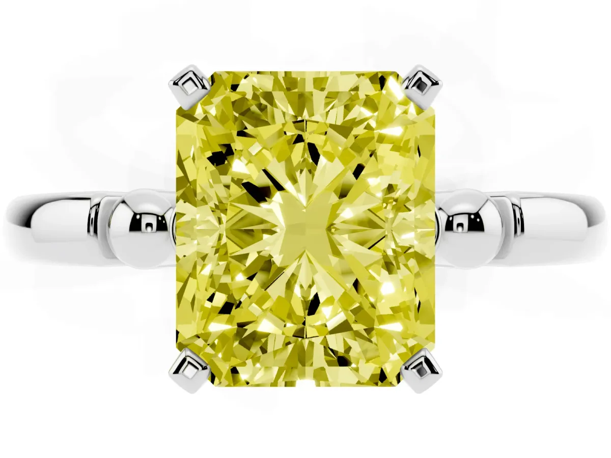 Fancy Yellow Radiant Cut Solitaire Beaded Band with Four-Prong Setting Silver
